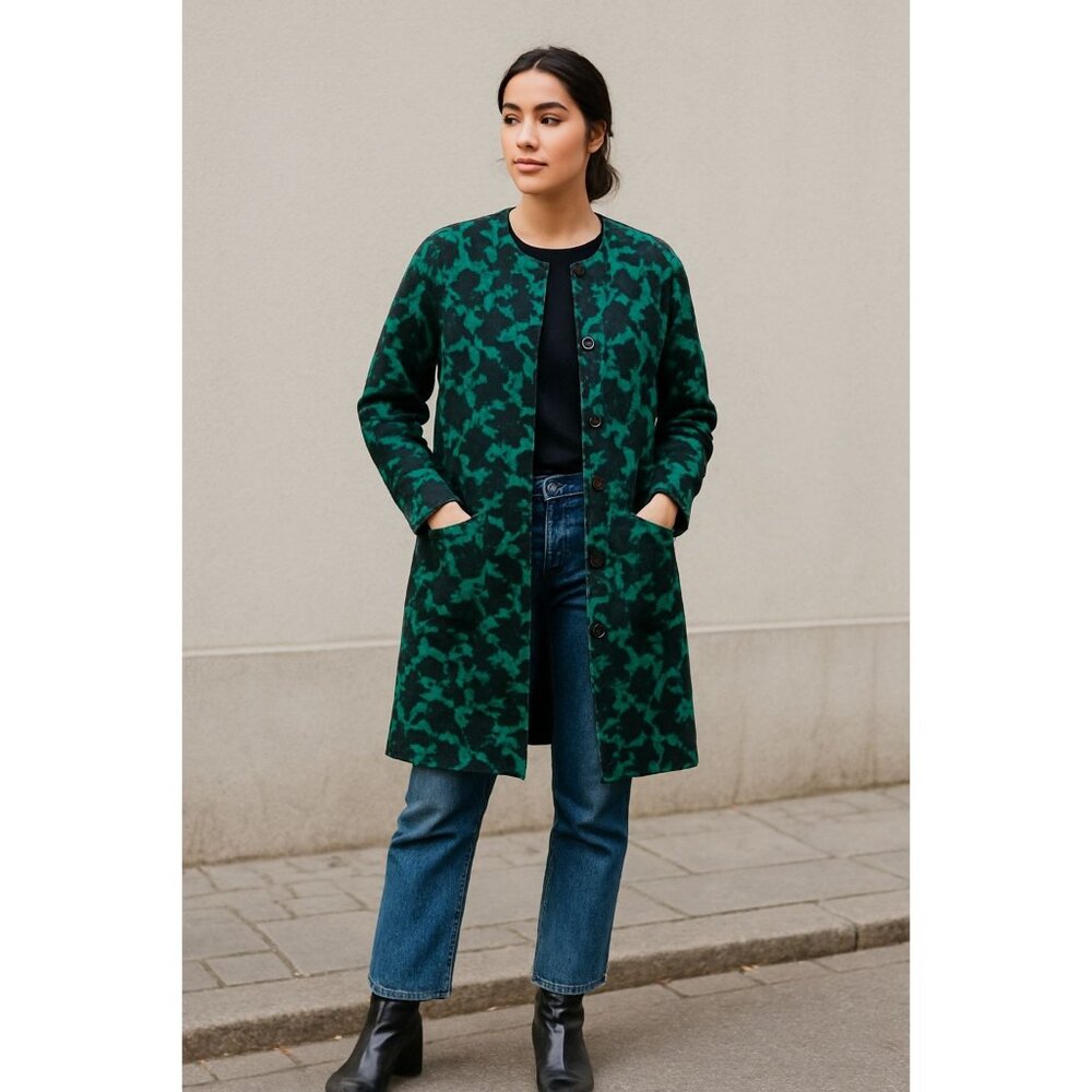 Vertigo Paris (Likely) Made in France Green Wool Blend Long Knit Coat MEDIUM